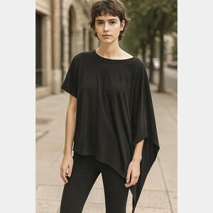 Bimba Y Lola Black Asymetrical Oversized T Shirt Top Blouse  Women's Size Small